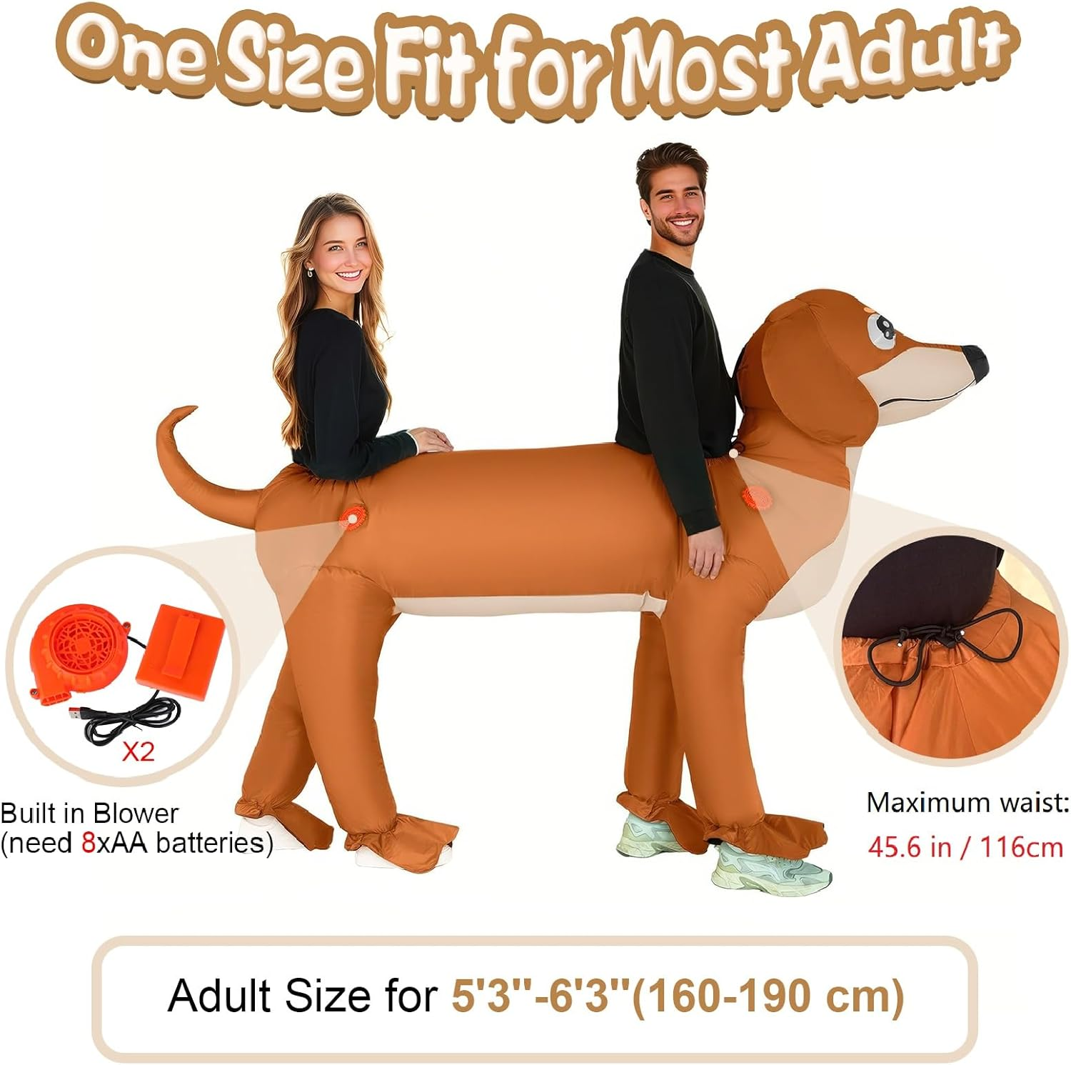 Couple Inflatable Dachshund Costume for Adult Halloween Blow up Costumes 2 People Funny Dog Costumes for Men Women Cosplay image number 2