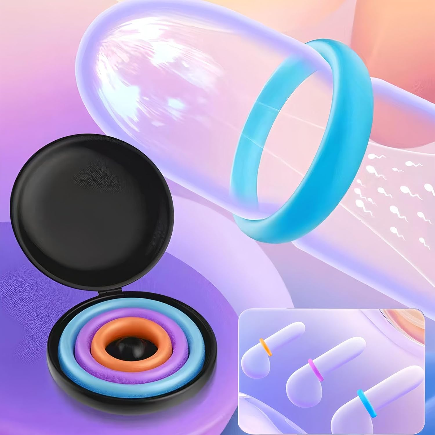 Mineens Cock Rings for Men 3 Sizes - Reusable Silicone Sex Toy for Couples, Stretchy Penis Sleeve Ring Enhancer for Sexual Wellness, Candy Colors image number 4