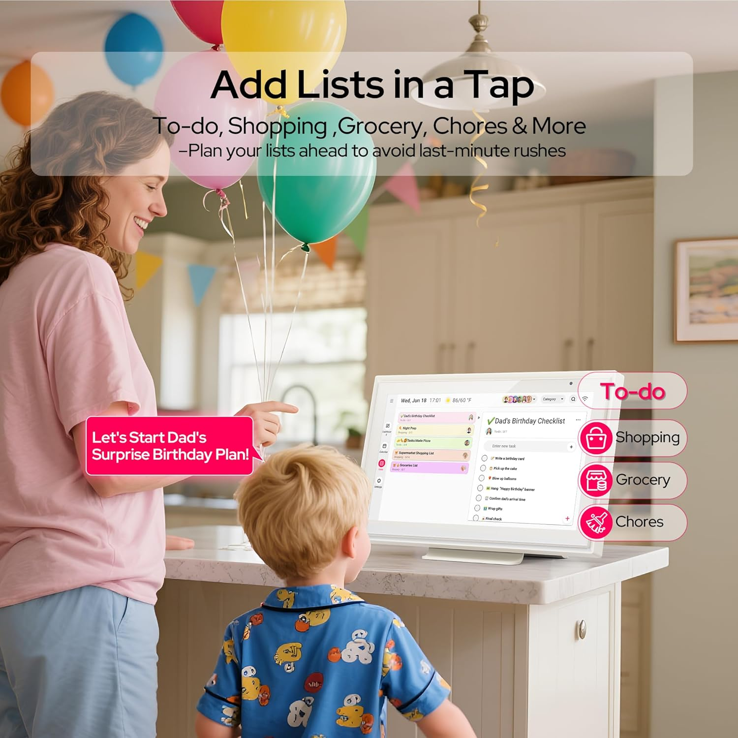 BIGASUO 15.6" Digital Calendar Wall/Desk Touch Screen, Electronic Organizer Planner, Smart Touchscreen Interactive Tablet Display for Monthly, Weekly & Daily Agenda, Family Schedules, to Do List image number 1