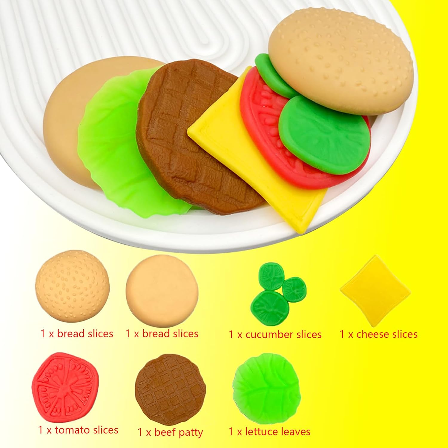 7 Layers Hamburger Toy Stress Relief Soft Simulation Food Detachable Burger Squeeze Toys Kawaii Squishies Birthday Gift for Kid image number 3