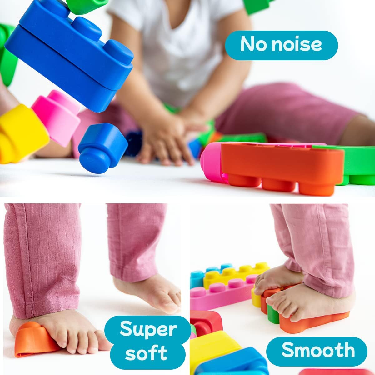 Baby Blocks - Colourful Soft Building Blocks for Babies and Toddlers (42 Pcs) - Educational Squeeze Play Montessori Toys - Baby Stacking Blocks Set - Food-Grade Material Sensory Blocks image number 6