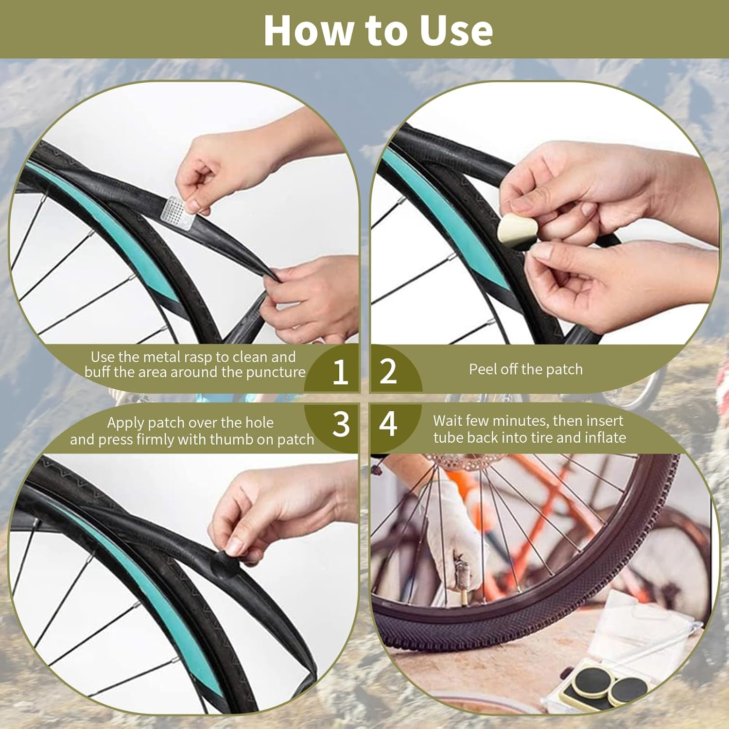 Inner Tire Patch Repair Kit, 24 Pcs Self Adhesive Bicycle Tube Patches & 4 Pcs Rasps, Pre-Glued Patch Puncture Repair Kit, Bike Puncture Repair Patches, Bicycle Tube Puncture Rubber Patches image number 3