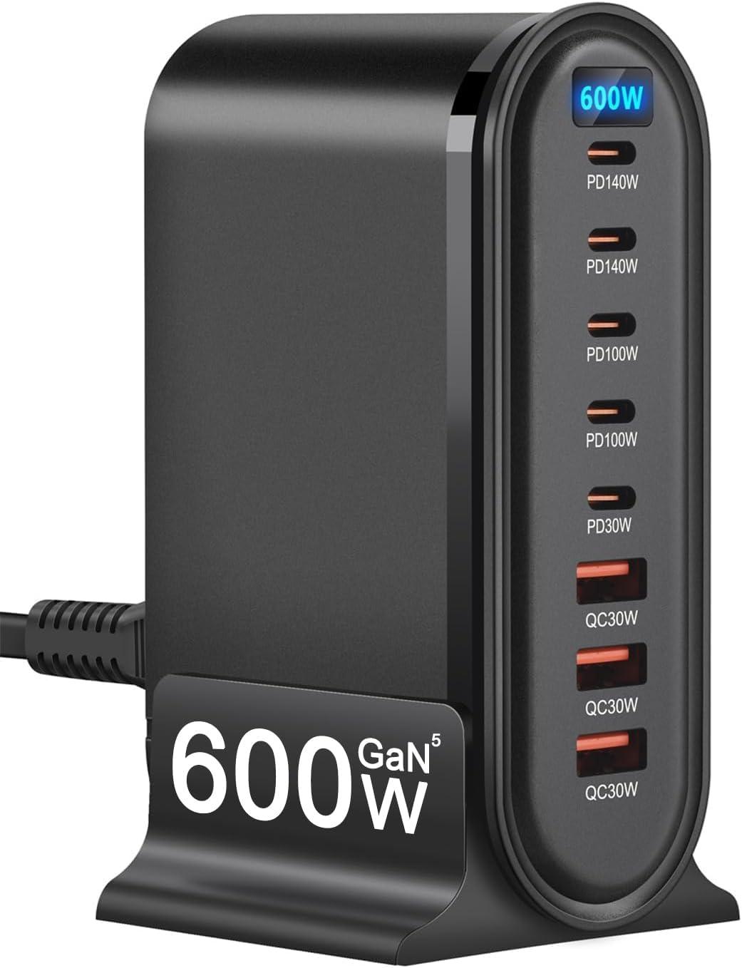 600W USB C Fast Charger Block,8 Port USB Charging Station,Gan III Fast Charging Station Hub,Pd 3.1 140W Laptop Charger Adapter Compatible with Macbook DELL Iphone Galaxy image number 5