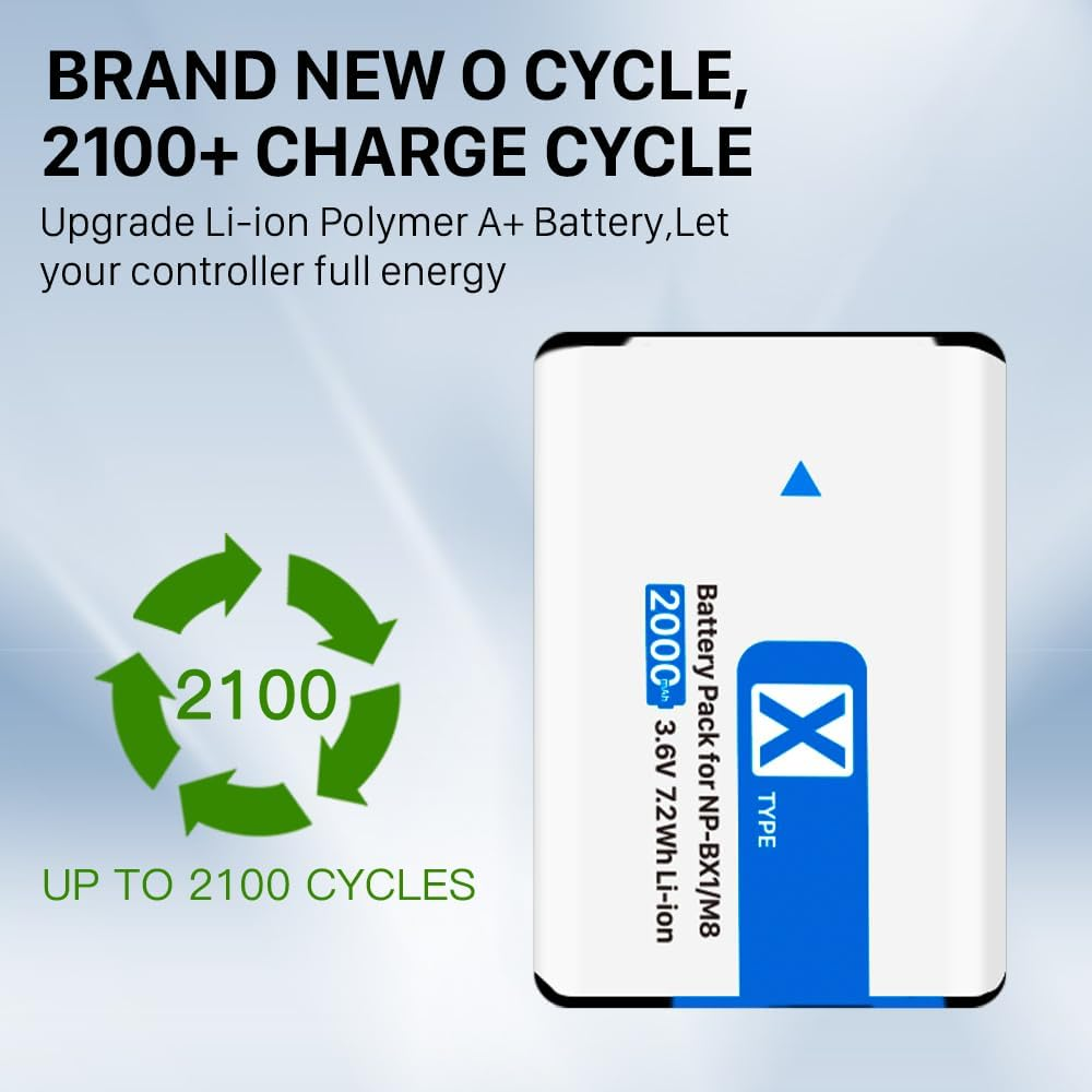 2 Packs Battery for NP-BX1 with Charging Station, 2000Mah New Upgrade High Capacity Battery Replacement for Sony NP-BX1/M8, ZV-1, RX100 VII, DSC-HX95, HX99, HX350, RX100, RX100M, FDR-X3000, Etc image number 6