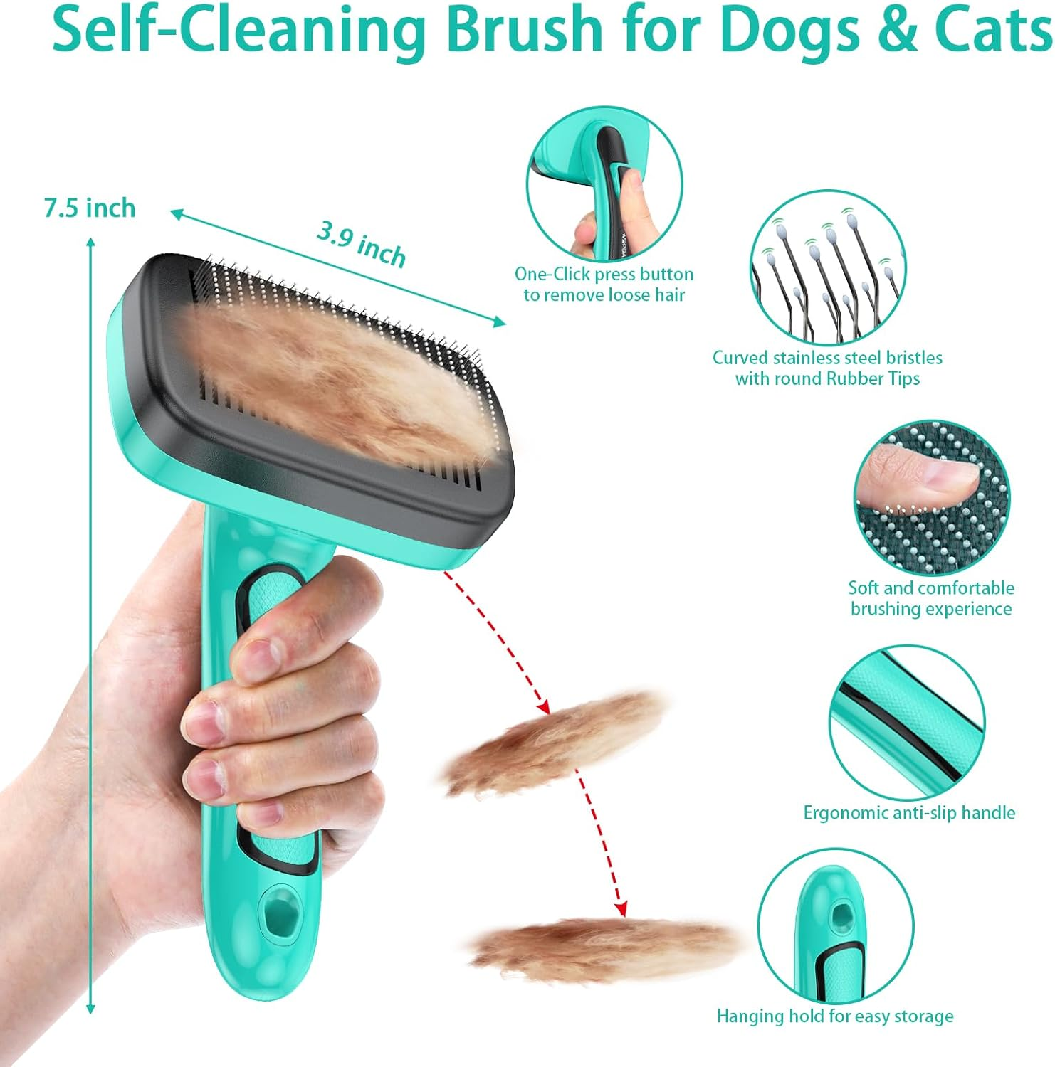 WOPQAEM Dog Brush Kit for Grooming Short & Long Haired Dogs & Cats, 5 in 1 Pet Grooming Set for Small Animals, 5 PCS Puppy Self-Cleaning Slicker Brush and Pet Comb for Shedding Medium & Large Dogs - Black image number 6