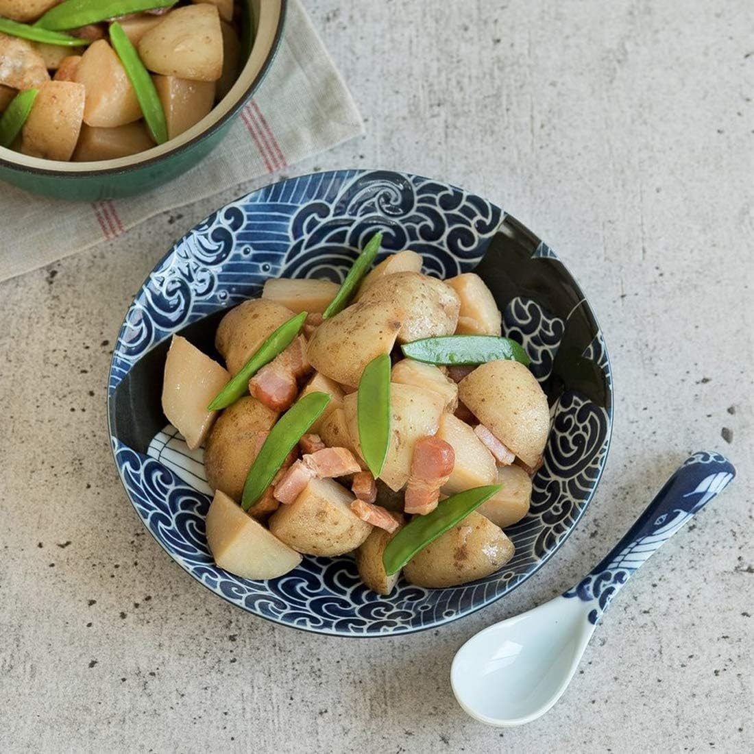 Mino Pottery White Wave Whale 215 Deep Plate image number 6