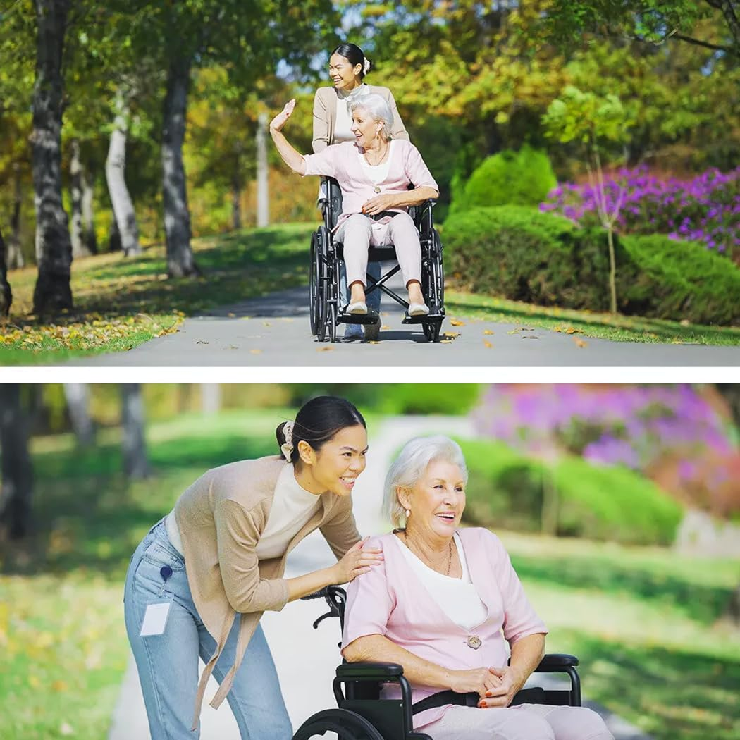 24 INCH Lightweight Foldable Wheelchair with Park Brakes and Free Flip Armrests &ndash; Perfect for Elderly Comfort and Convenience! - Black image number 5