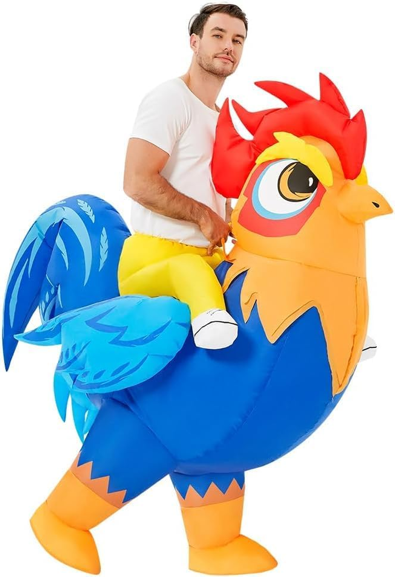 Adult Inflatable Chicken Costume Ride on Blow up Rooster Suit Funny Halloween Costume for Men Women Party Cosplay image number 4