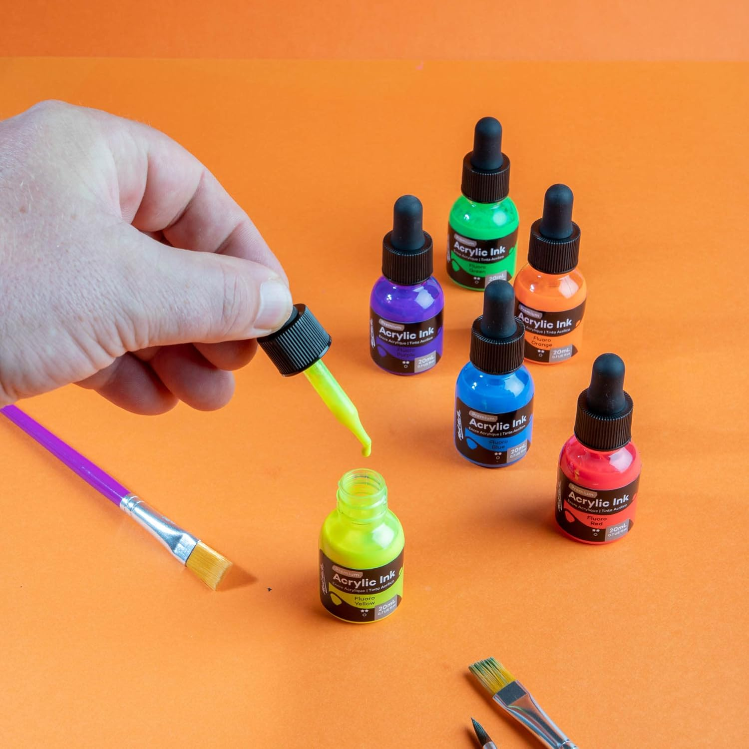 Mont Marte Fluoro Acrylic Ink 6-Pieces Set, 20 Ml image number 6