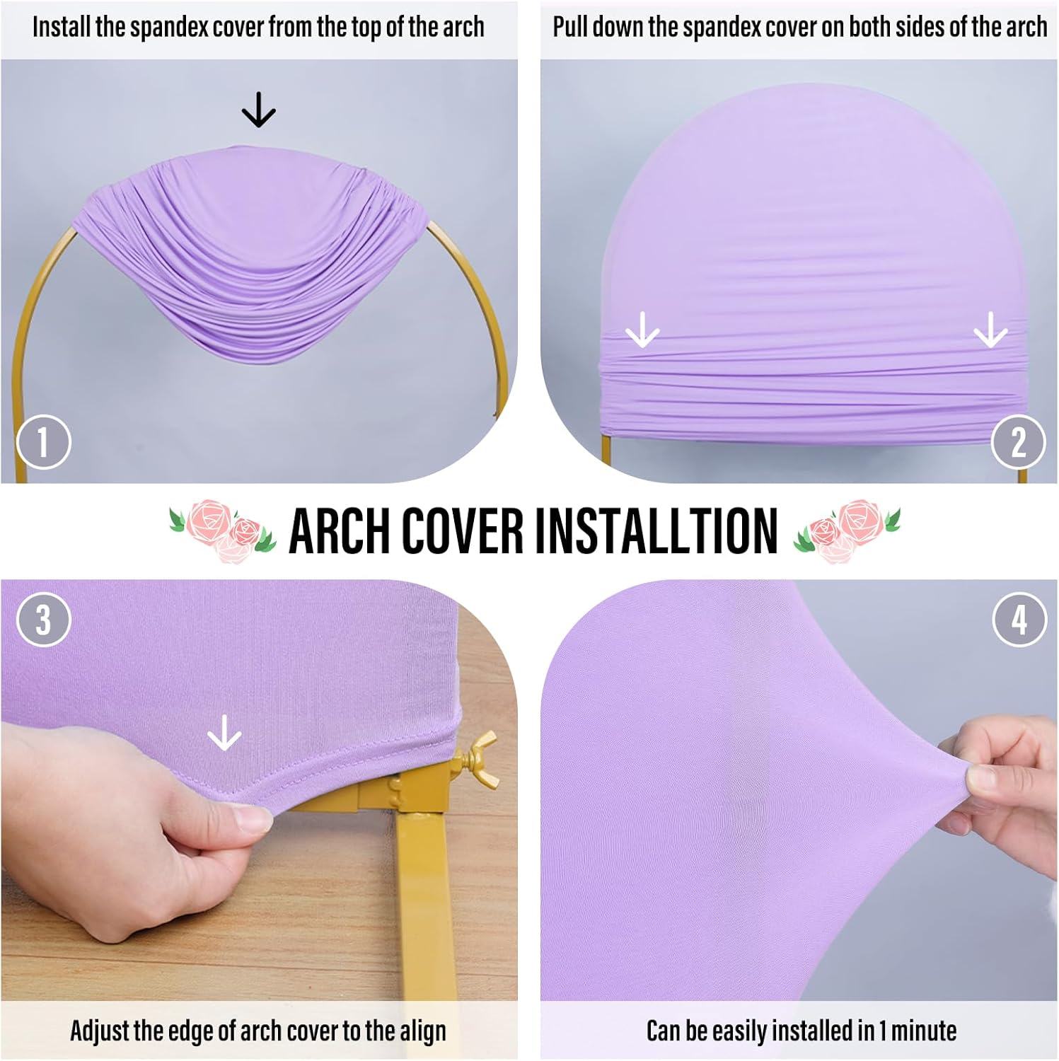 LEBENGURU Set of 2 Upgraded Wedding Arch, 6.6FT & 7.2FT Purple Spandex Fitted Arch Backdrop, round Top Chiara Stand Covers for Birthday Party, Baby Shower, Banquet & Balloon D&eacute;cor image number 5