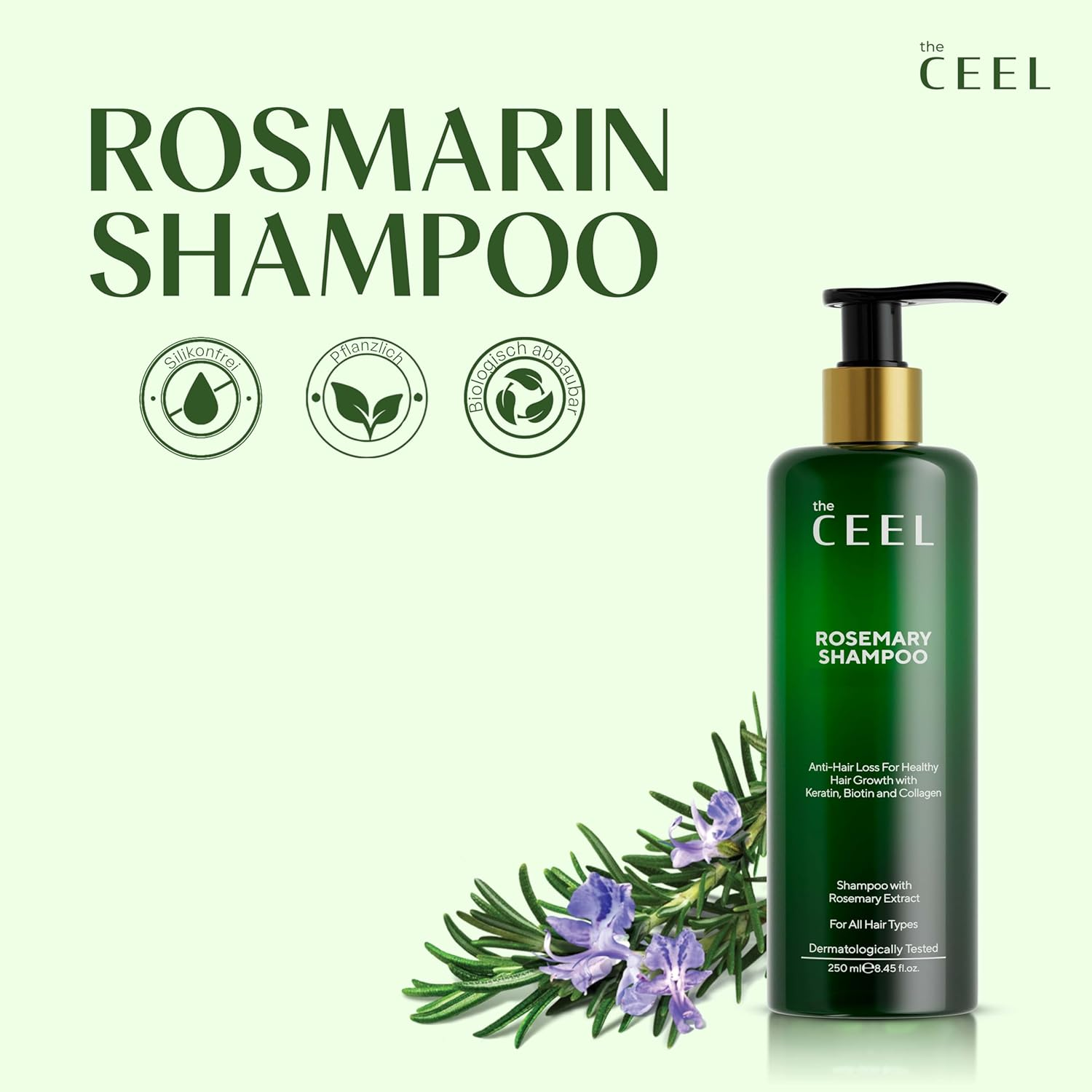 The CEEL Rosemary Shampoo with Biotin, Keratin, Collagen, Anti-Hair Loss Formula, 250Ml, Dermatologically Tested, for All Hair Types image number 6