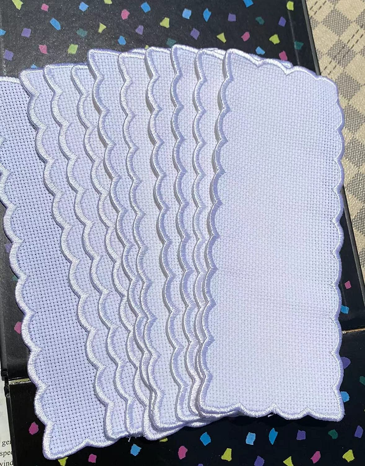 10Pcs Pure White Embroidery Edged Book Mark to Cross Stitch, Blank Cross Stitch Bookmark for DIY image number 2