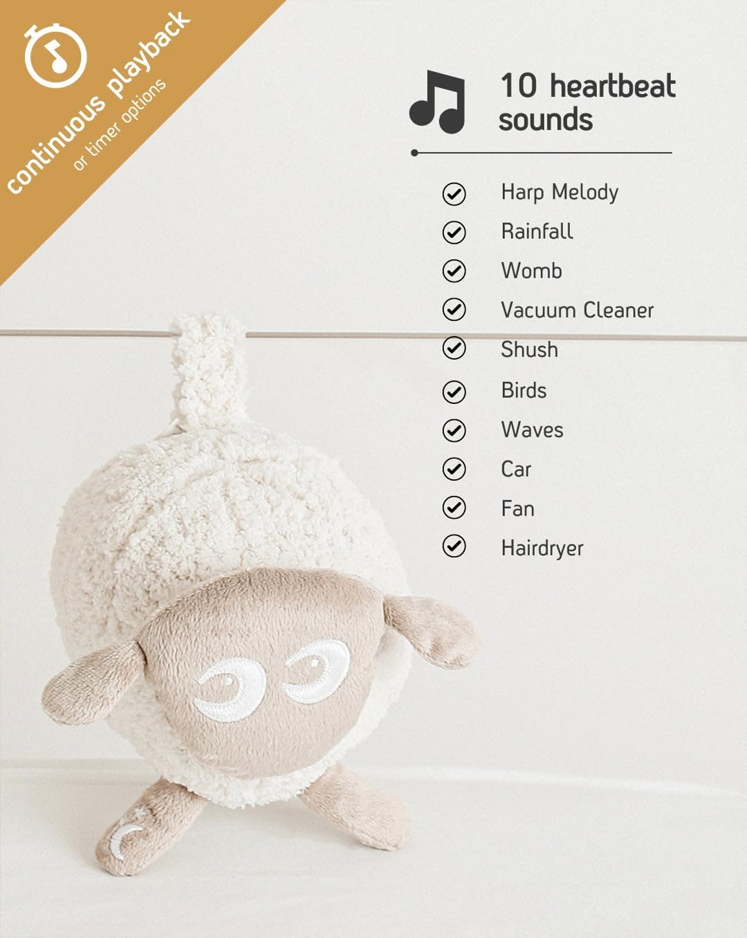 Sweet Dreamers Ewan Deluxe Sleep Aid Baby Gift Toddler Sound Machine with Shush Cry Activated Sensor Soft Pink Nightlight White and Pink Noise Auto off Timer Washable Beige image number 6