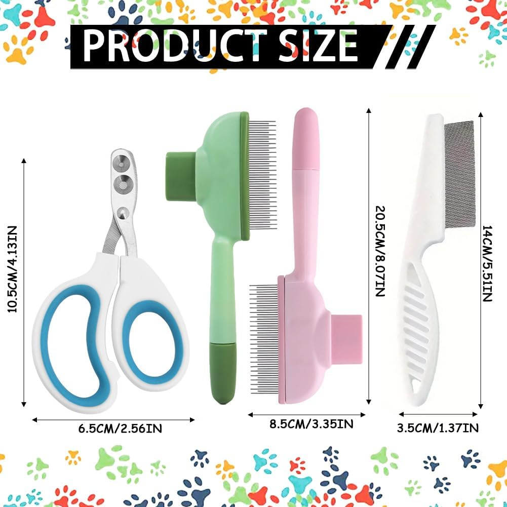 4-Piece Set Cat Comb, Fur Flash Brush Cat, Flea Comb for Dogs and Cats, Grooming Comb Set with Claw Scissors, Gentle Hair Removal and Flea Removal for Long Hair and Short Hair image number 3