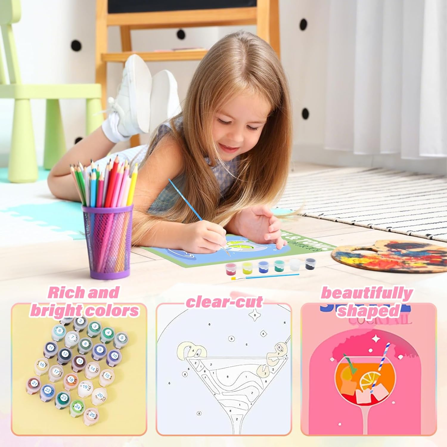 UOY Paint by Numbers, Cocktail Painting by Numbers, 6 Pieces, Paint by Numbers, Adult Painting Set, Painting Adults for Home Decor (15 X 20 Cm) image number 1