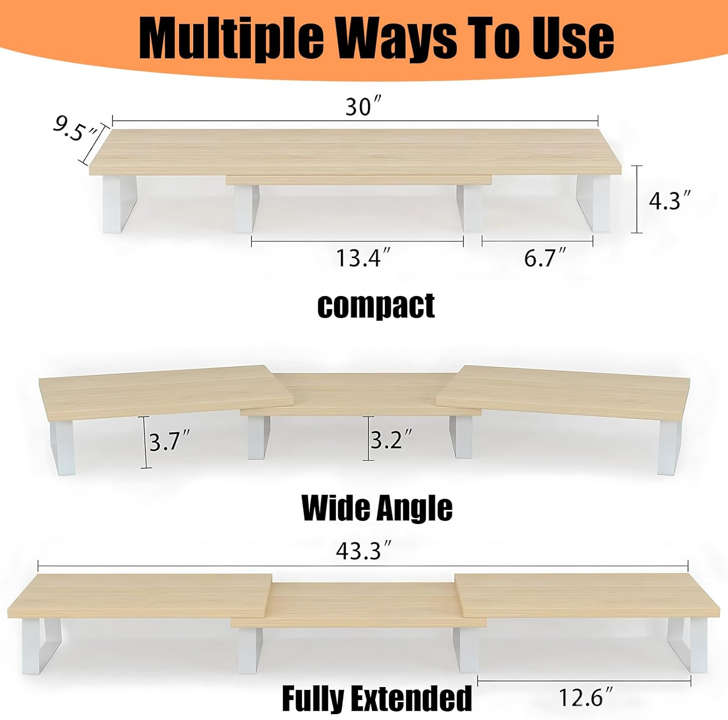 MOCICIGO Dual Monitor Stand Riser 3 Shelf Screen Stand with Adjustable Length and Angle,Monitor Stand, 2 Extra for PC, Computer, Laptop (OAK) image number 1