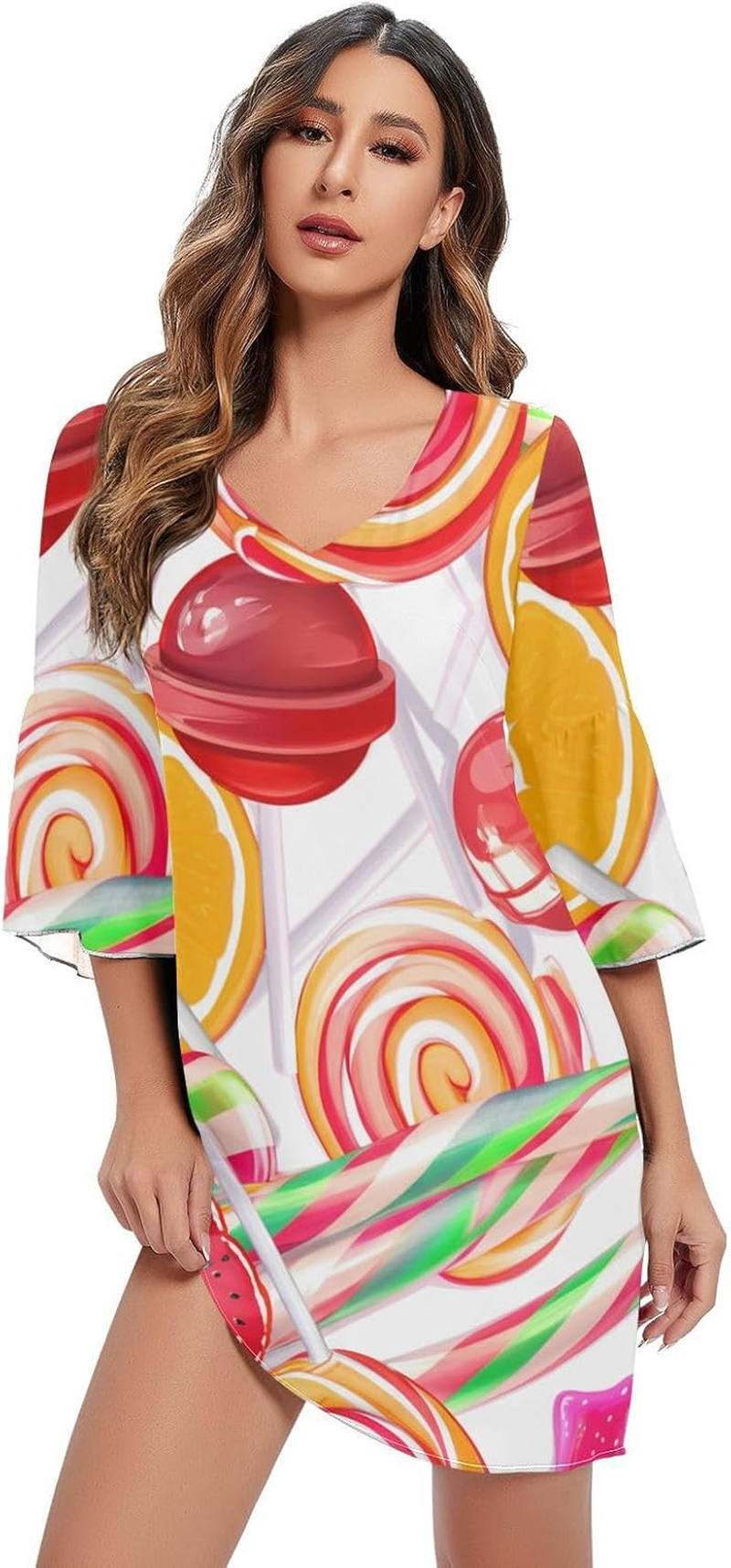 Vibrant Candies Colorful V Neck Dress Printed Line Maternity Dress S-XXL image number 3