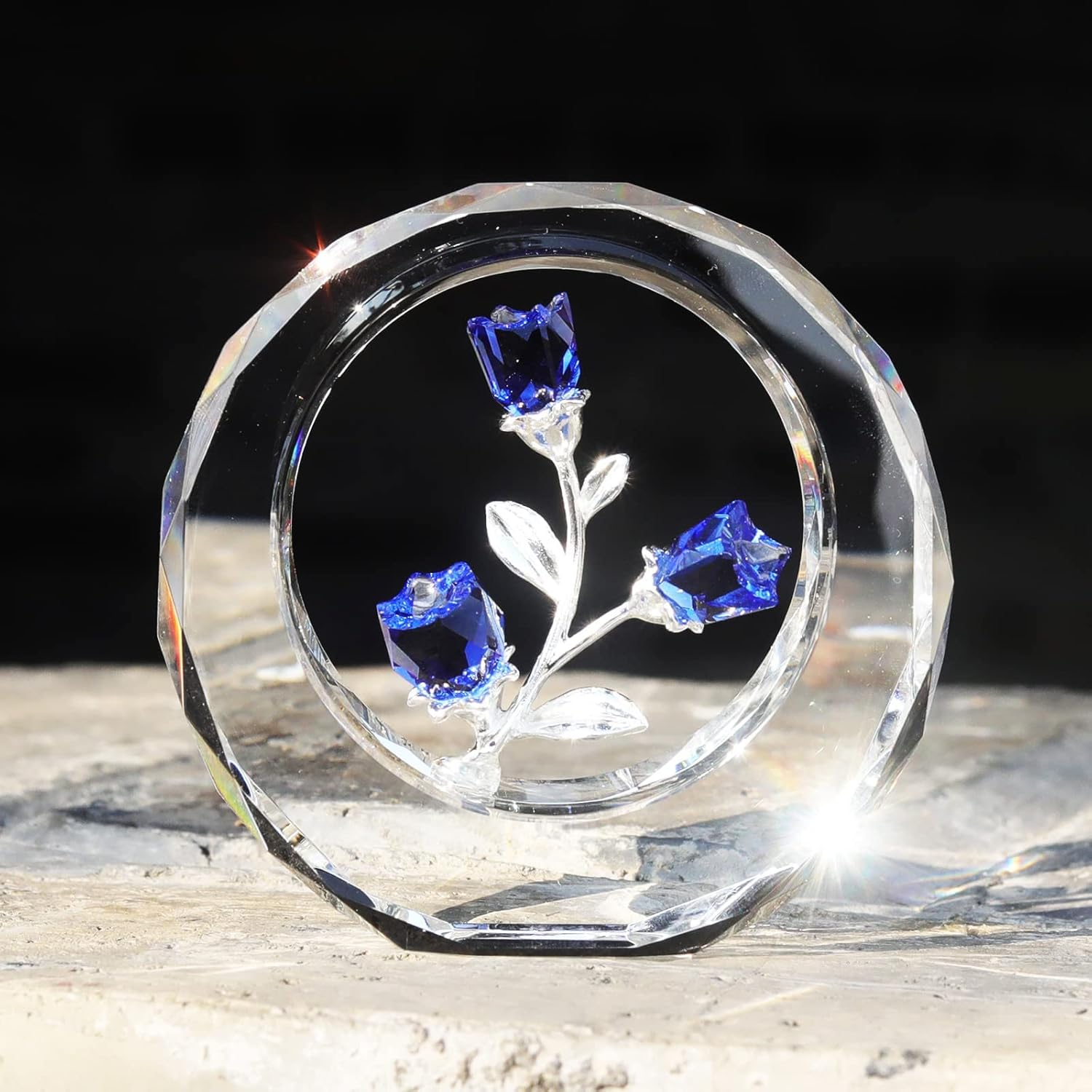 LONGWIN Crystal Tulips Flower Figurines with a Outer Circular Ring, Glass Spring Bouquet Collectible Figurines Home Decor - Gift Idea for Mothers Day, Valentine'S Day (Cobalt Blue) - Ruby image number 6
