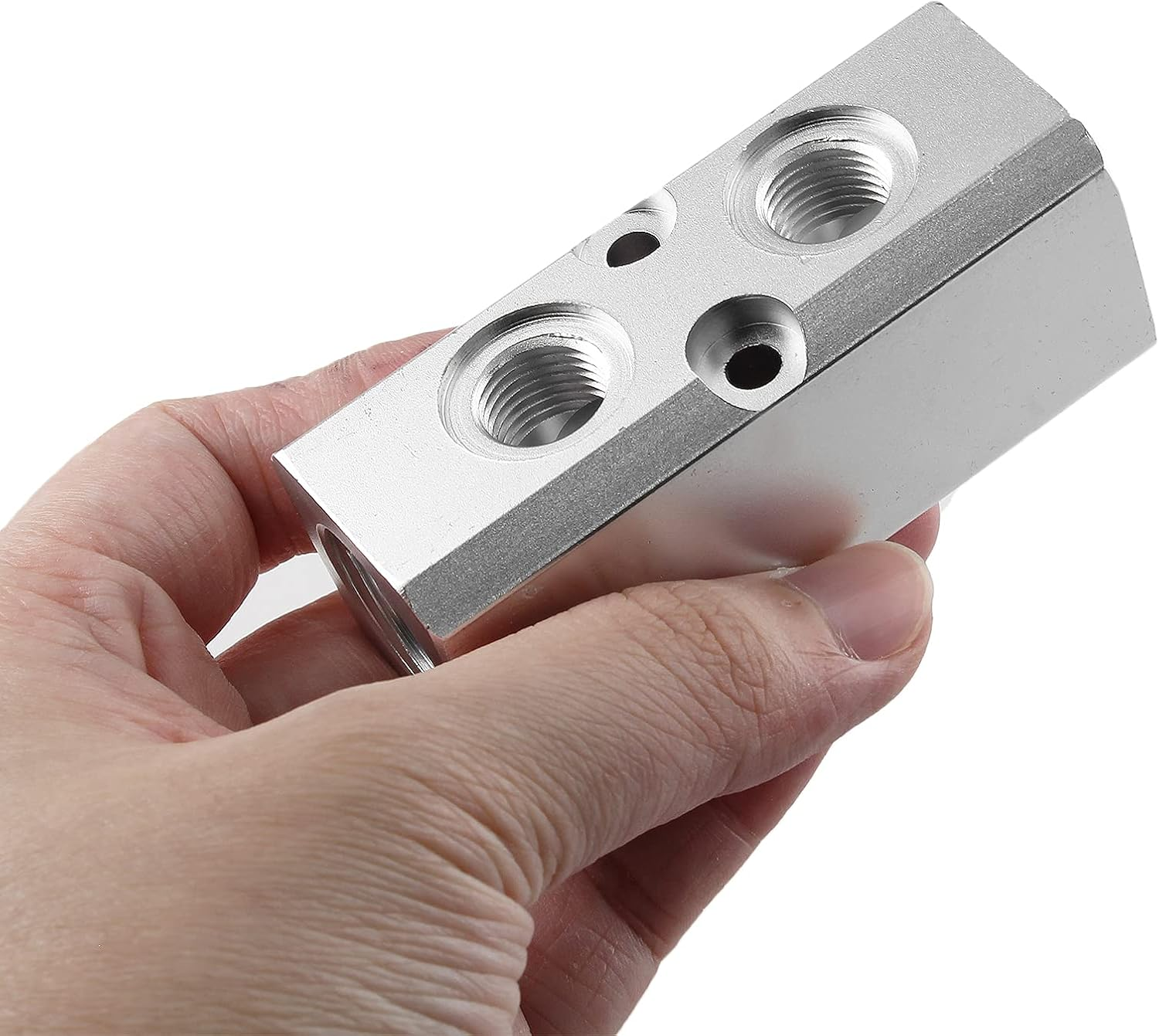 2 Way Pneumatic Manifold Air Distribution Block, Compressed Air Manifold Pneumatic Block, Air Coupler Fast Connector for Compressor, Silver image number 3