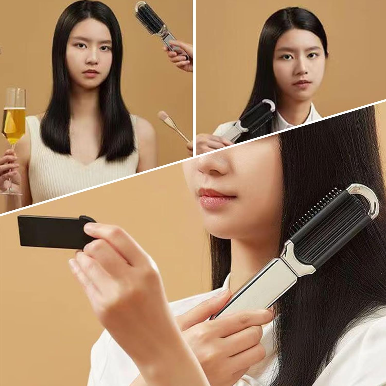 CTOUUGRS 2 Pack Folding Travel Brushes for Hair, with Detachable Mirror, Portable Scalp Massage Comb for Women Men, Compact Hairbrush for Purse Gym Travel Outdoor Styling Essentials image number 5