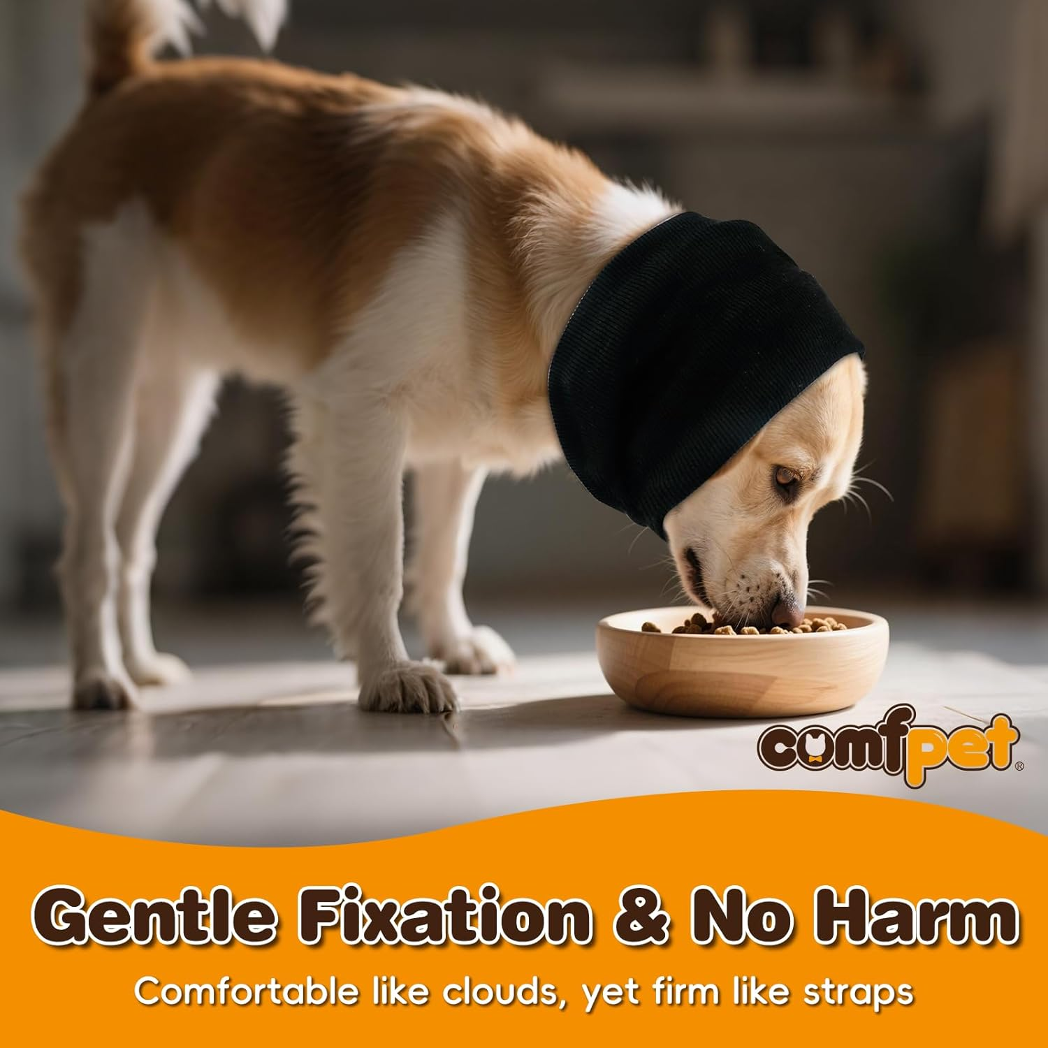 COMFPET Dog Ear Snood Noise Protection, Dogs Ear Cover for Anxiety Headband Protector, Dog Calming Hood for Grooming and Bath Drying, Pet Dogs Earmuff Head Wrap for Ear Hematoma (Black, XL) image number 3