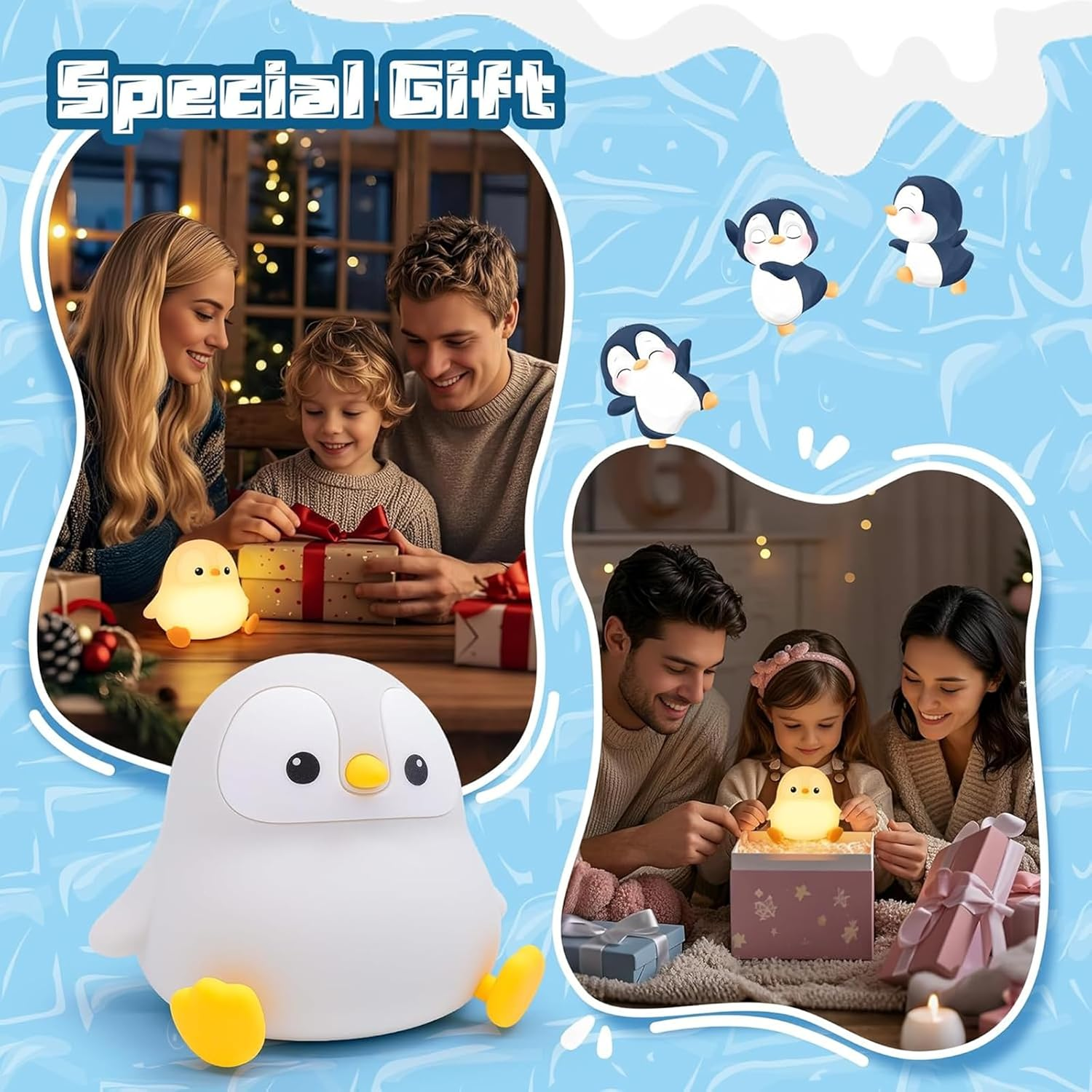 Penguin Night Light, Cute Animal Soft Silicone LED Touch Lamp with Dimmable and Timer, Portable Rechargeable Toddler Bedroom Bedside Table Decor, Birthday Xmas Gifts for Kid Baby Boy Girl image number 1