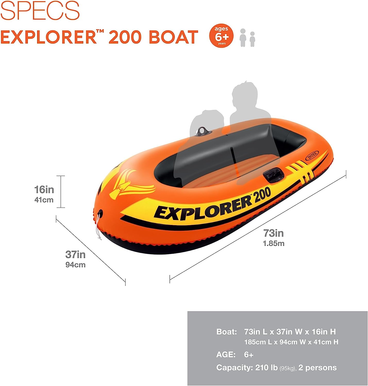 INTEX 58330NP Explorer 200 Inflatable Boat: 2-Person &ndash; Dual Air Chambers &ndash; Welded Oar Locks &ndash; Grab Rope &ndash; 95 Kg Weight Capacity