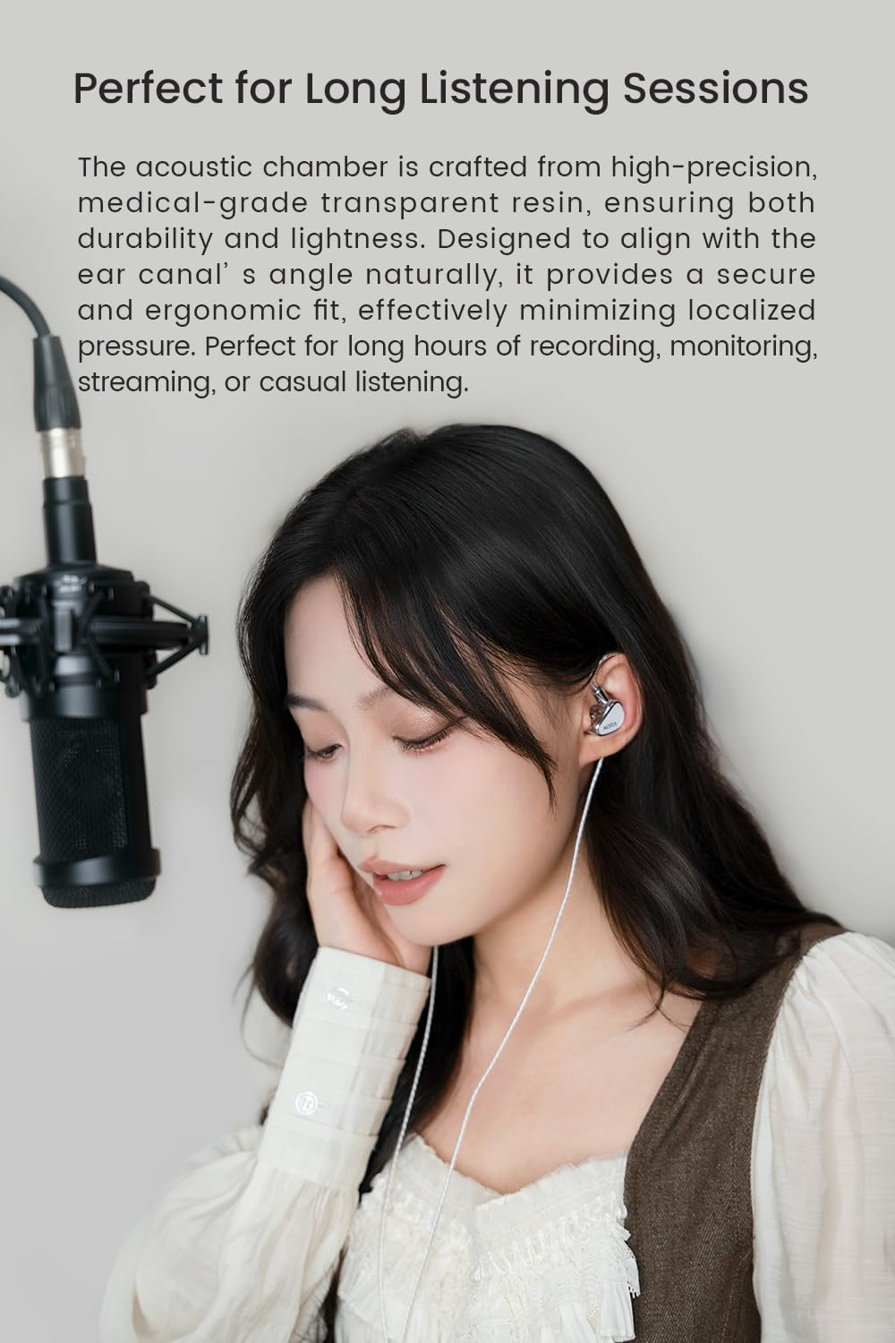 TANCHJIM NORA Professional In-Ear Monitors, 1DD DTM5 HIFI IEM with Lightweight Resin Shell, Vocal & Instrument Enhancing Wired Earphones Suitable for Long-Time Live Stream, Audio Recording - 3.5/4.4Mm image number 5