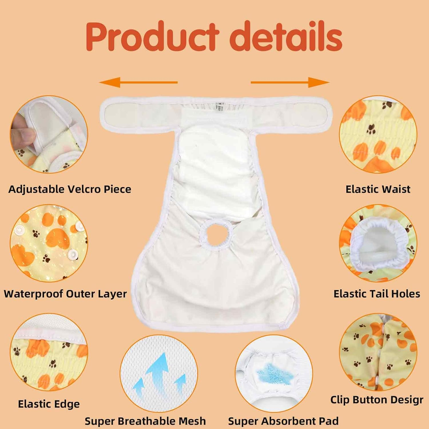 UFO PET Dog Nappies Female Small 3 Pack, Dog Period Heat Pants in Season, Super Absorbent & Adjustable Sanitary Reusable Doggy Puppy Diapers image number 6