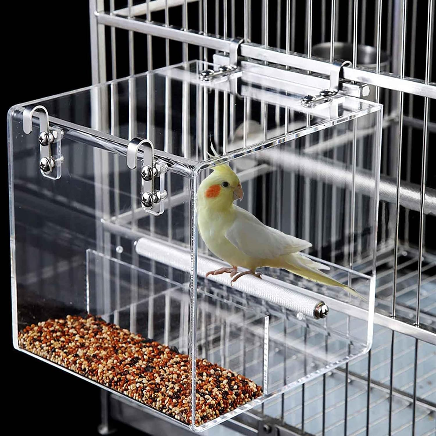 Automatic Acrylic Bird Feeder for Cage, No Mess - Small Bird Parrots, Canary, Parakeet, Budgerigar, Crested Myna, Cockatiel (XL) image number 5