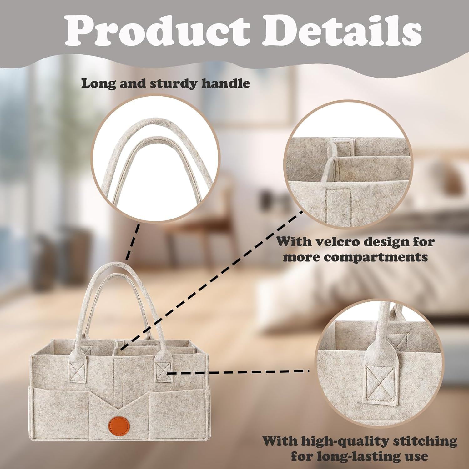 Baby Diaper Caddy Organizer, Felt Cloth Nursery Storage Bin and Car Organizer, Baby Storage Basket for Diapers and Baby Wipes, Changing Table Organizer (Khaki) image number 3