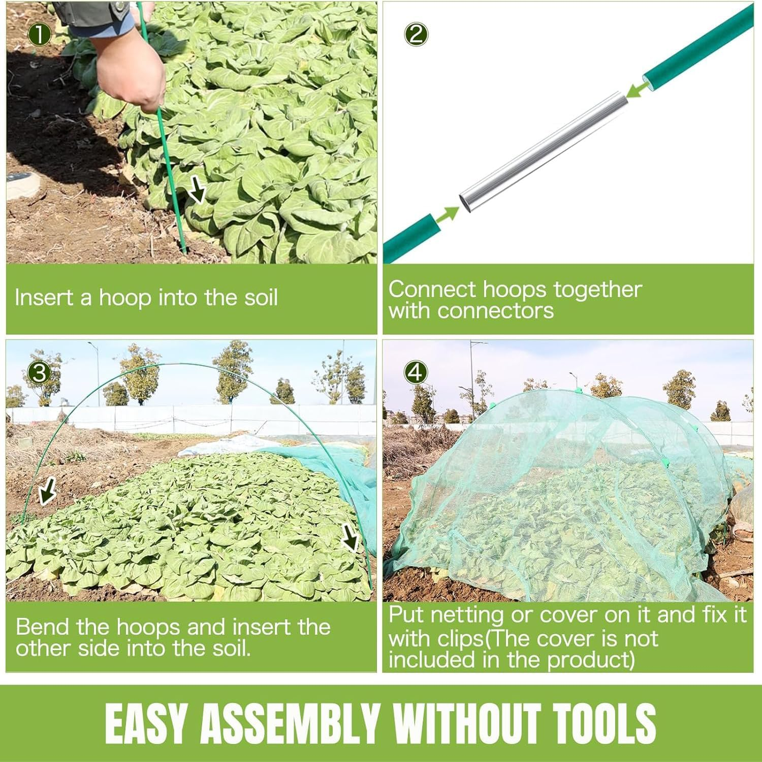 Greenhouse Hoops Grow Tunnel 6 Sets of 8.5 FT Long Garden Hoops, Rust-Free Fiberglass Garden Hoops Frame for Garden Netting Raised Bed Plant Shade Cloth Row Cover, DIY Plant Support Garden Stakes