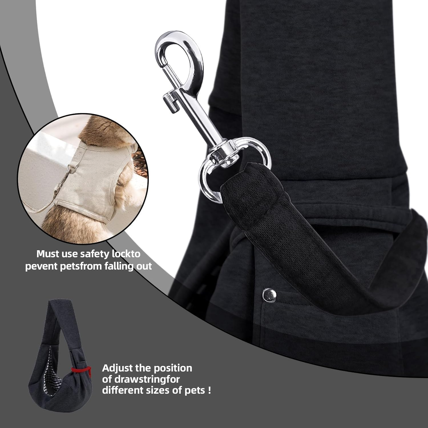 Dog Carrier Sling - Reversible Puppy Carrier Purse with Storage Pocket, Hand-Free Dog Sling Carrier for Carry Small Dogs and Cats, Travel Safety Harness, Dog and Cat Harness(Black) image number 5