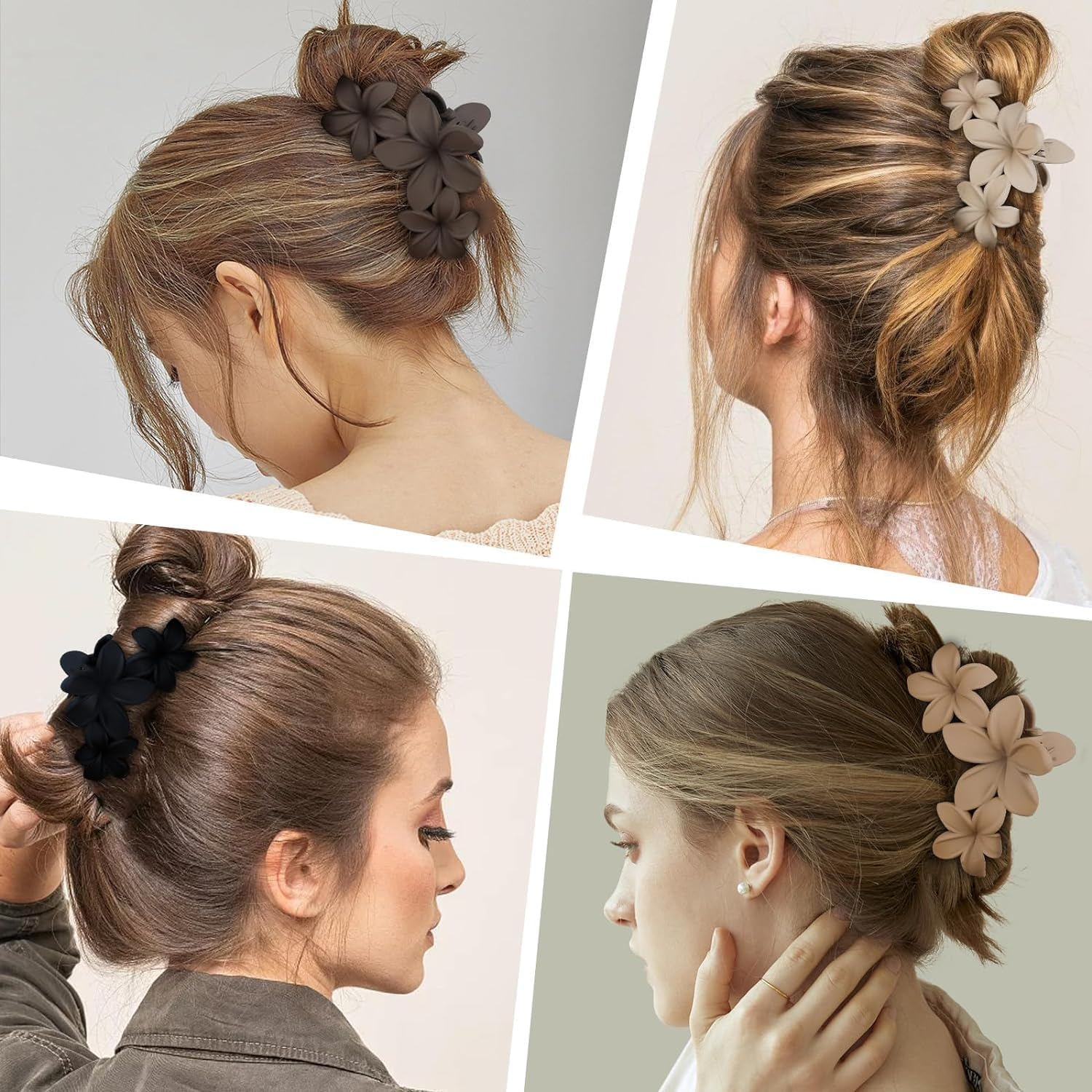 4PCS Flower Hair Claw Clips Non-Slip Matte Flower Hair Clips for Women Cute Hair Clips, Hawaiian Hair Flower Clip Large Plumeria Hair Clip Strong Hold image number 3