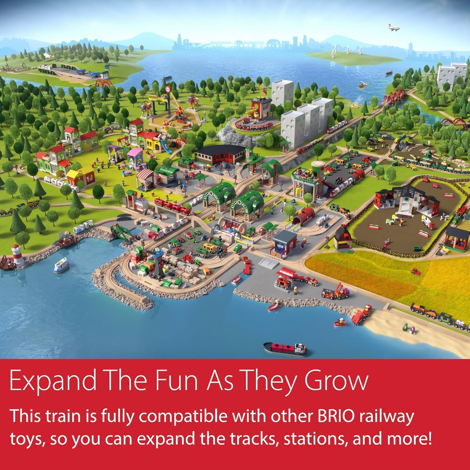 BRIO World 33214 - Freight Battery Engine &ndash; Motorized Wooden Train with Working Headlights, Compatible with BRIO Railway Sets, Fun Play for Kids Ages 3+