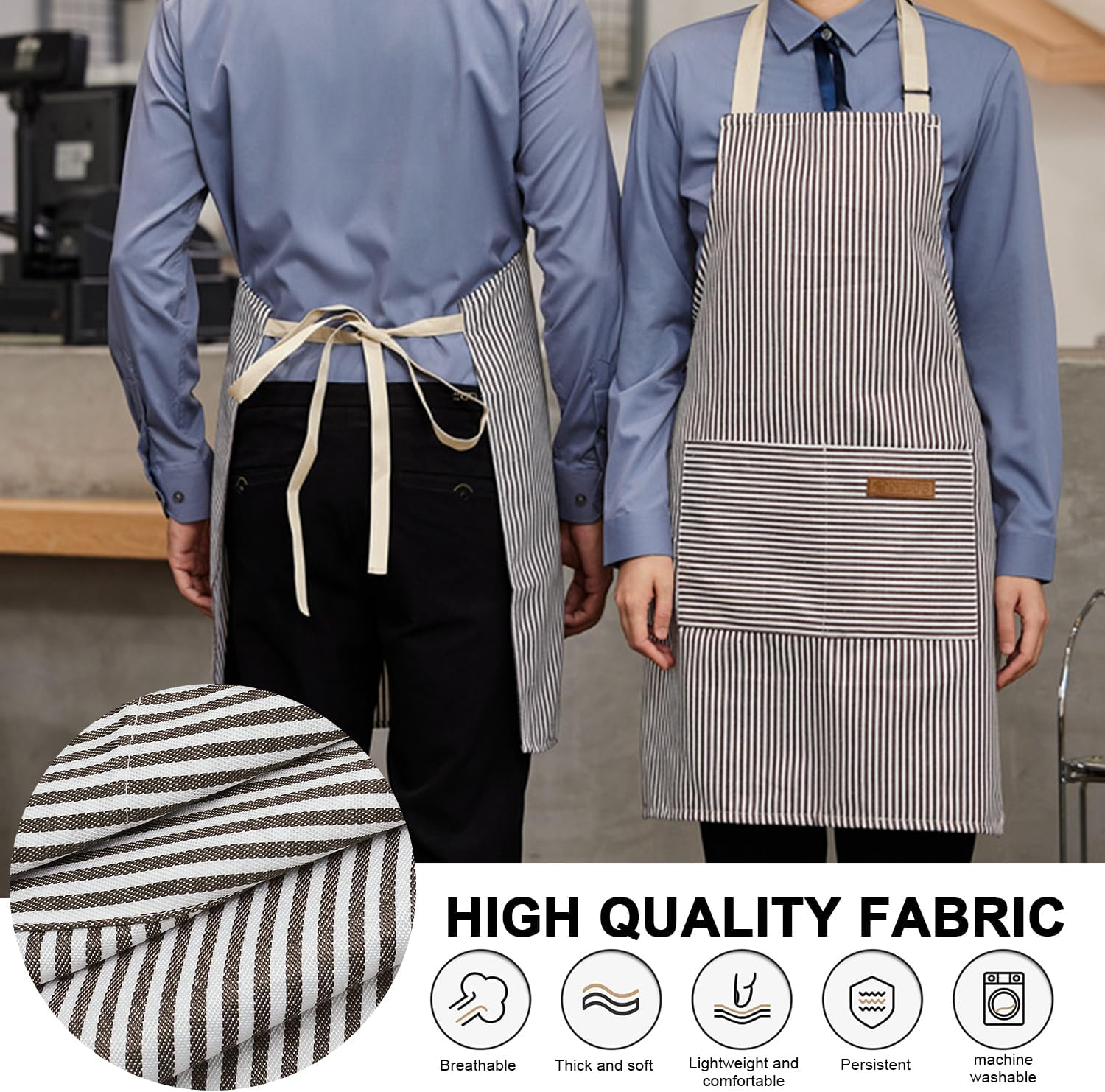 LAMCAN 2 Pack Kitchen Cooking Aprons, Adjustable Bib Apron, with 2 Pockets. Cotton Chef Adults Kitchen Bib Aprons, for Men Women, for Baking Painting Gardening Cleaning image number 5