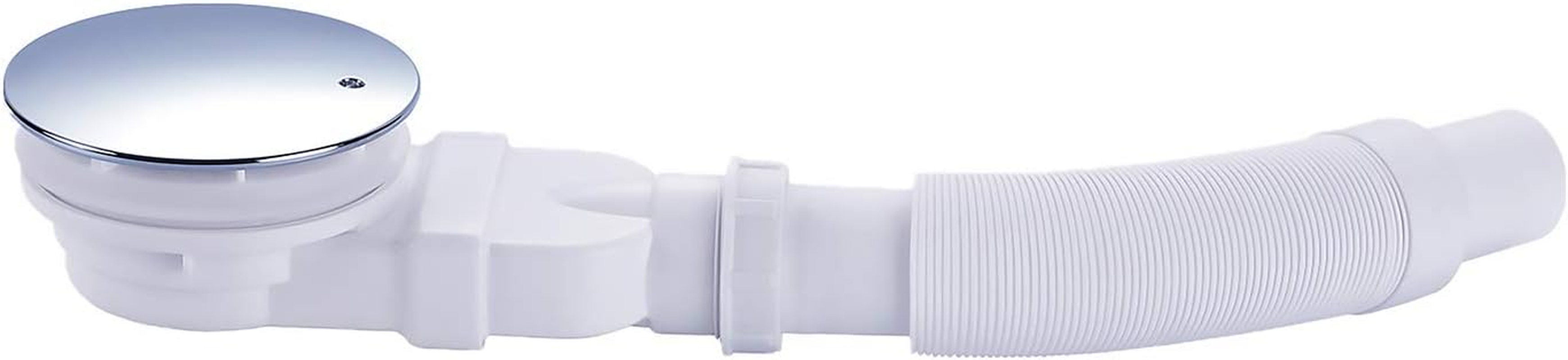 IMPTS Shower Drain Fitting, 90 Mm, Extra Flat Drain Hole Set for Shower Tray, Siphon with Odour Stop, Hair Strainer, Flex Hose, Chrome Cover image number 4