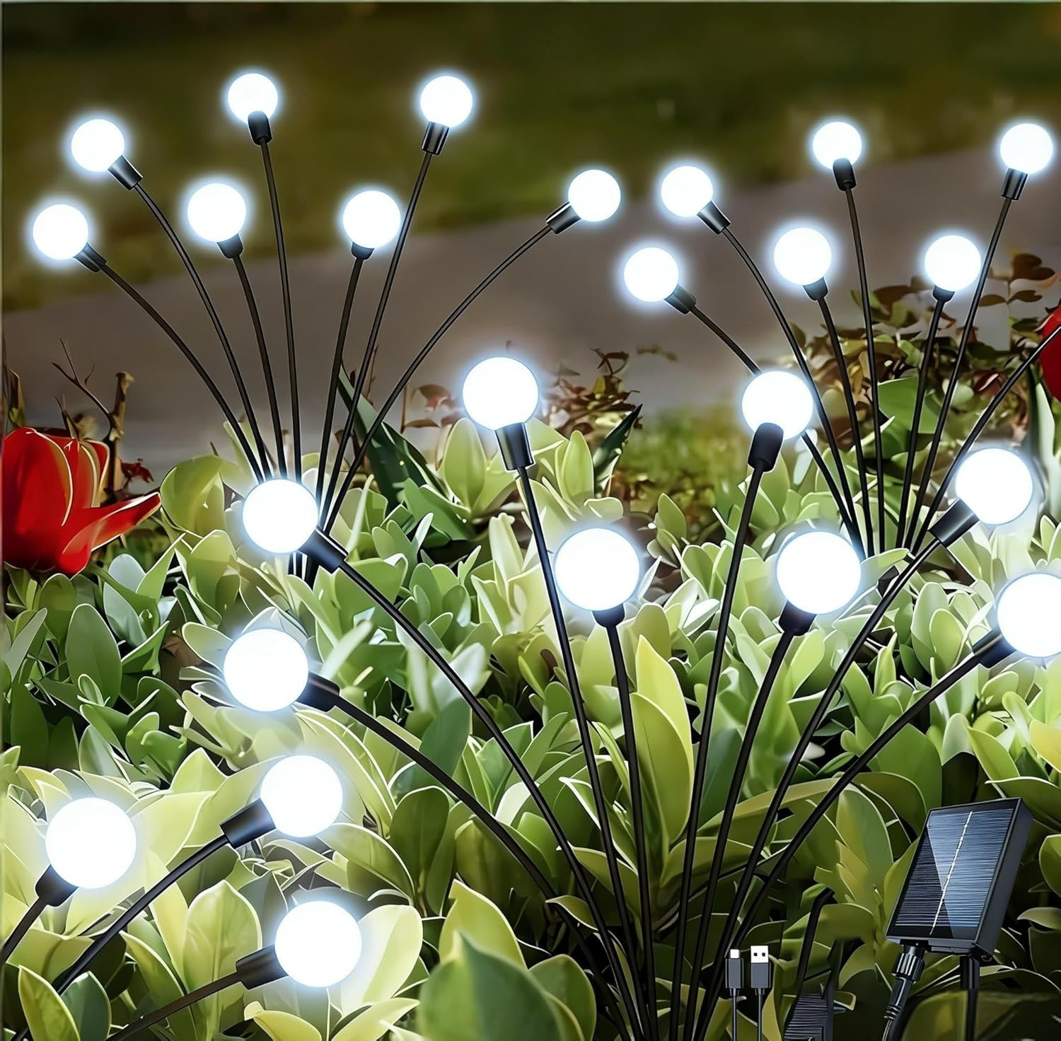 Solar Lights Outdoor Waterproof,4Pack Total 32 LED Solar Powered Garden Lights，Big Bulb Swaying Lights, 8 Lighting Modes Firefly Light for Patio Yard Decorative Yellow