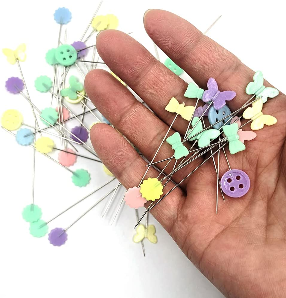 Findtop 400 Pcs Sewing Pins Flat Head Straight Pins, Bow Shape, Tooth Shape, Button, Bow Shape, Used for Manual Sewing, Patchwork Fixing and DIY Decoration image number 5