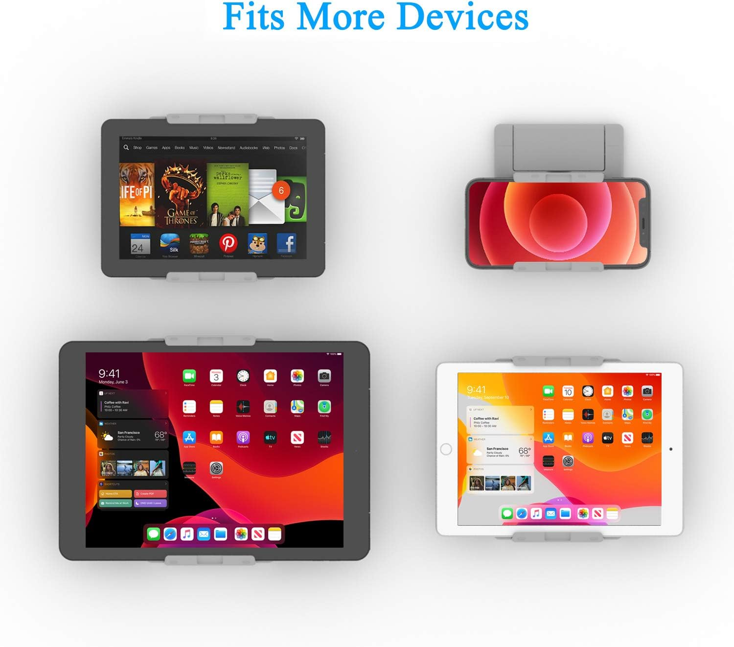 TFY Universal Kitchen Wall Mount for Tablet, Ereader and Smartphones, for Ipad Air, Mini, Ipad Pro 10.5 Inch, Wall Holder (Gray) - Black image number 2