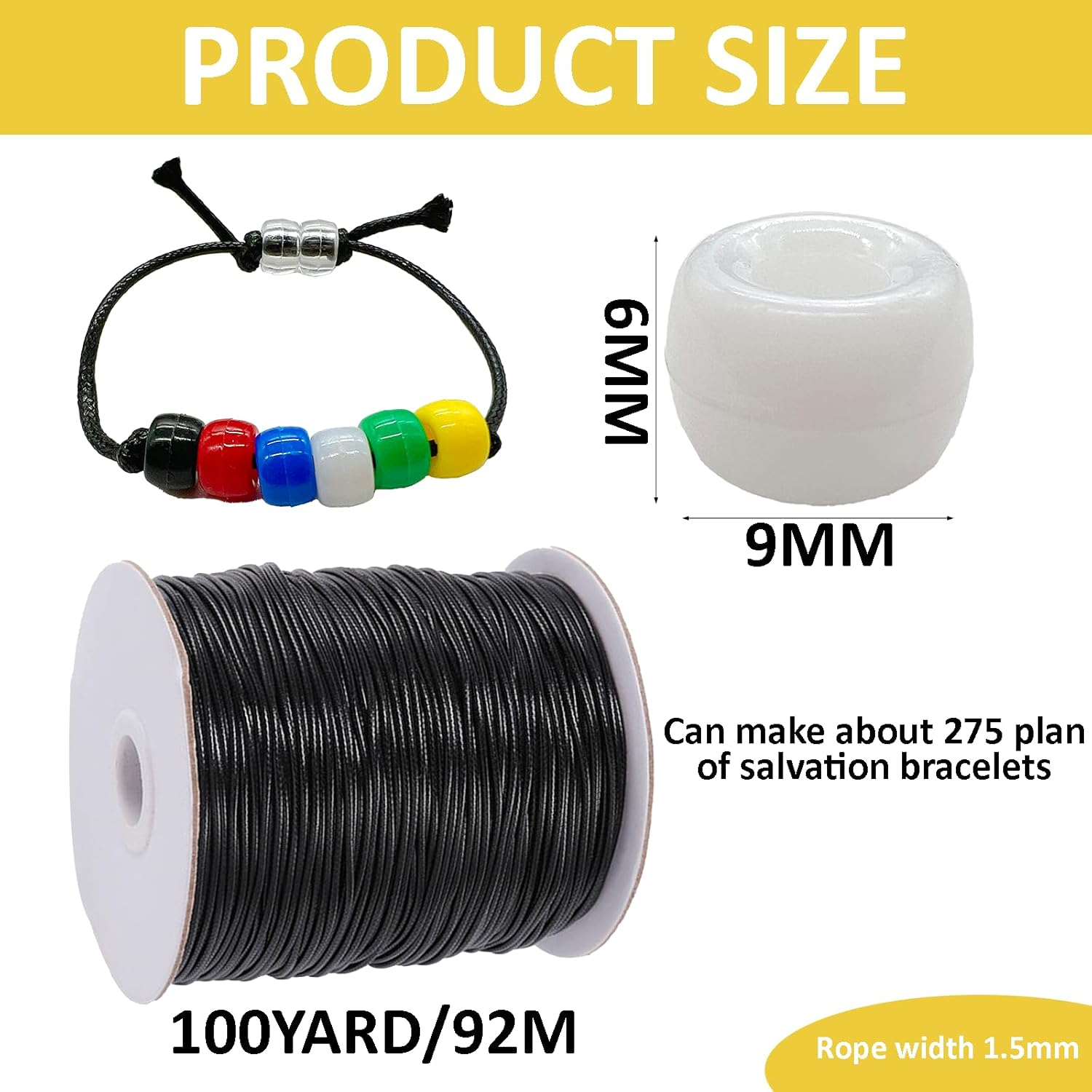 1400 Pcs Plan of Salvation Bracelet Kit Bead Bulk Wordless Faith Bracelet Black White Red Green Yellow Blue Clear Beads with 100 Yards Waxed Cotton Thread Cord Christian Beads for Bracelets image number 3