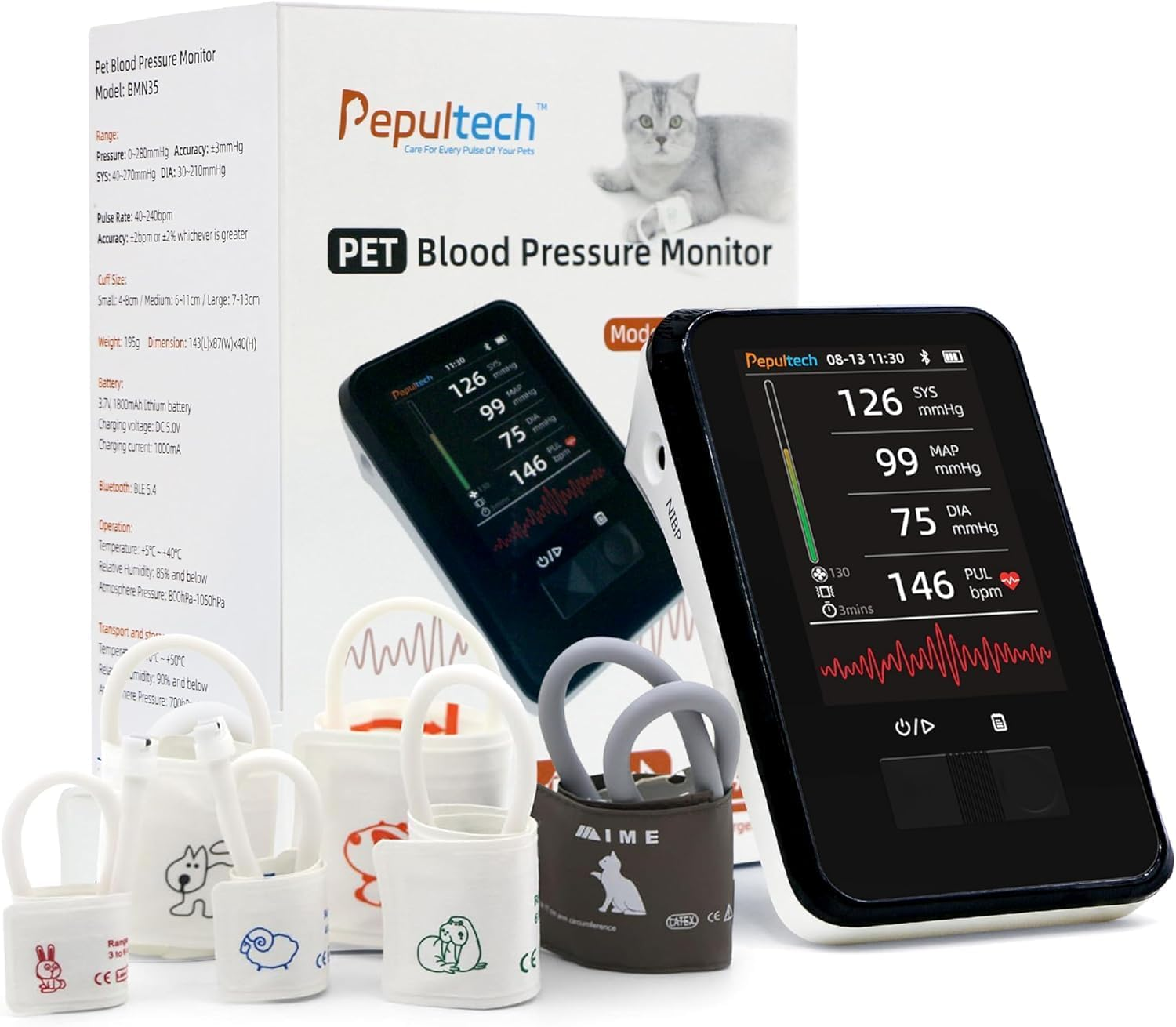 Veterinary Blood Pressure Monitor, Automatic Digital BP Machine for Dogs Cat,Silent Operation Feline Blood Pressure Monitor,3.5 Inch LCD Screen and 1000 Sets Data Memory,One Button Operation image number 1
