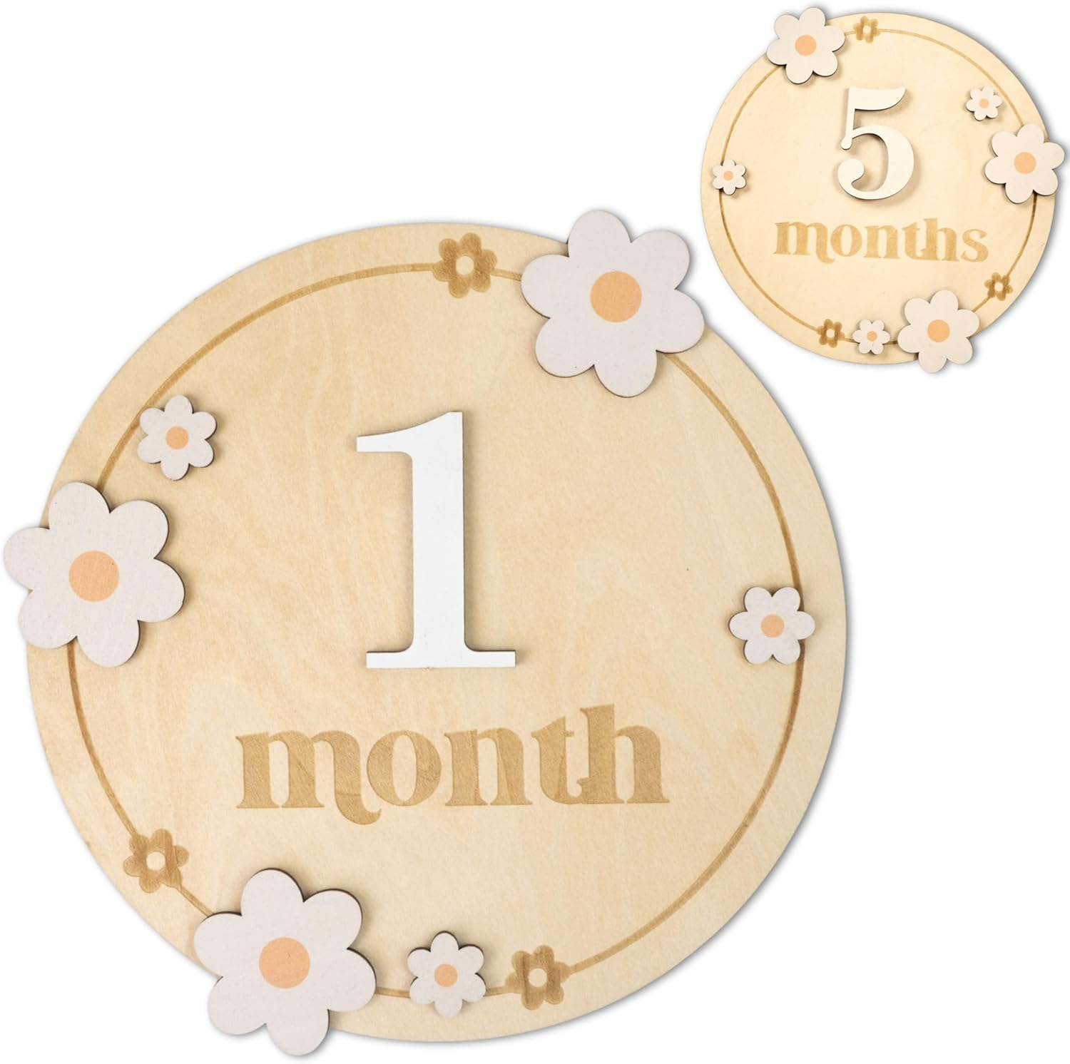 Baby Monthly Milestone Cards - Wooden Monthly Milestone Discs - Newborn Photography Props to Document Your Baby&acute;S Growth - Baby Announcement Sign (Acrylic Wildflower)