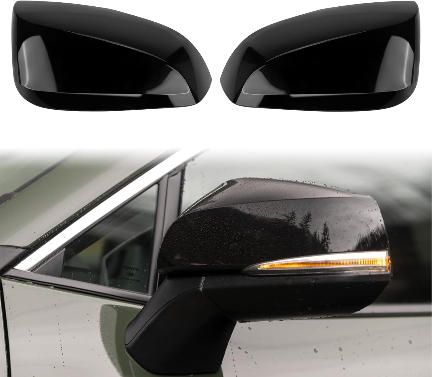 Glossy Black Direct Replacement Mirror Cover for 2019-2025 Toyota RAV4 XLE XSE and Limited Hybrid with Turn Signal Light Model, Directly Replace Style, Not Sticker Style image number 5