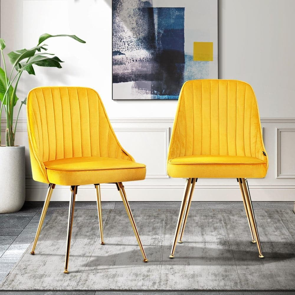 Artiss Dining Chairs Set of 2 Retro Esright Kitchen Chair Nursing Seats Reading Seating Home Living Room Bedroom Cafe Office Furniture, Polyester Fabric, Modern Metal Legs Yellow image number 4