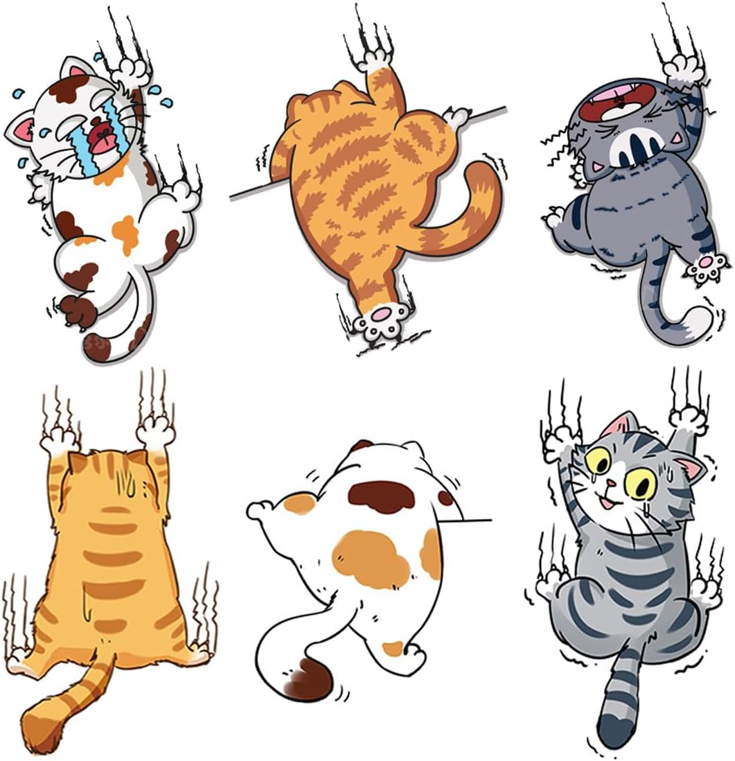 6 PCS Cat Car Stickers,Scratch Cat Vinyl Car Sticker,Cute Cats Scratch Cover Funny Bumper Decal,Cartoon Cat Car Sticker for Cars,Truck,Motorcycle,Windows,Refrigerators,Laptops image number 4