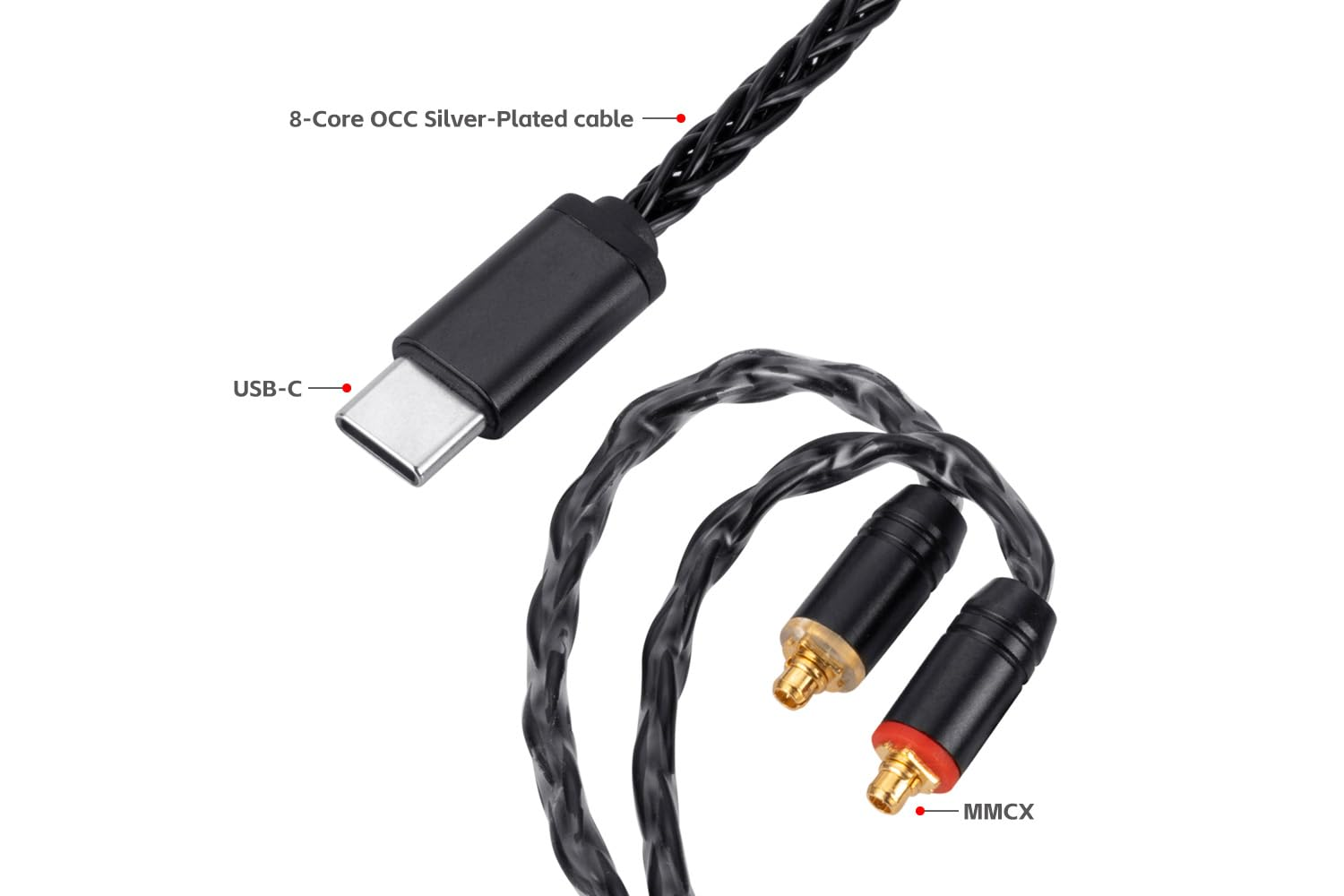 UNCLE LIGHT USB-C to Dual MMCX IEM Balance Earbud Cable, 8-Core OCC Silver-Plated Hifi Earphone Cable, Ultra-Flexible Digital Audio Upgrade for In-Ear Headphones (1.3M, Black) image number 1