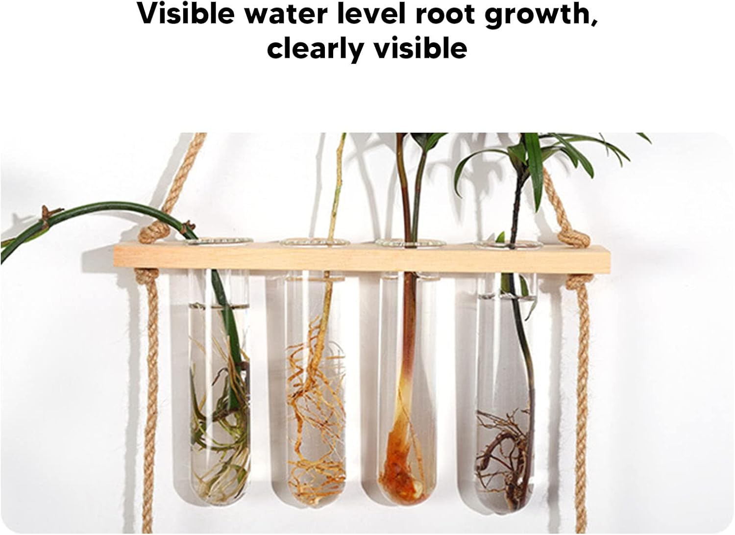 Plant Propagation Station, Wall Hanging Plant Terrarium with Wooden Stand Glass Planter Test Tube Plant Hanger Flower Vases for Hydroponic Plants Cutting Flower, Home Decoration (Retro Color) image number 5