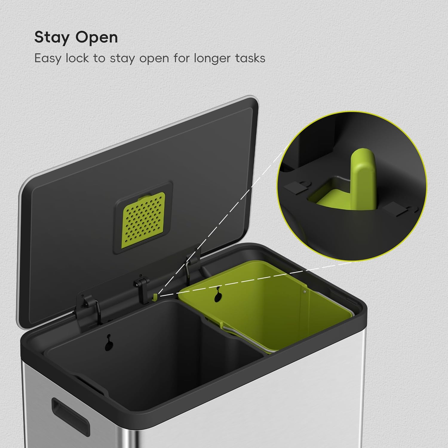 EKO Ecocasa II 36L+24L Dual Trash Bin with Recycle Bin, Stainless Steel Garbage Bin with Lid, Deodorizer Compartment, Odor-Proof and Fingerprint Resistant image number 3