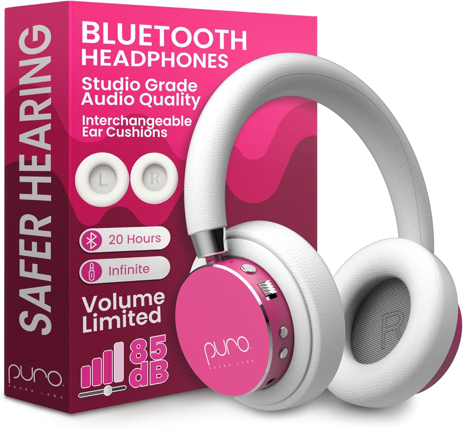 Puro Sound Labs Bt2200-Plus Volume Limited Kids' Bluetooth Headphones - Safer Headphones for Kids - Studio-Grade Audio Quality & Noise Isolation (Pink)